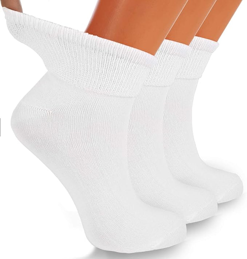 Aws/American Made Non-Binding Diabetic Ankle Socks – 3 Pair Pack, Moisture-Wicking Cotton (Unisex for Men & Women)