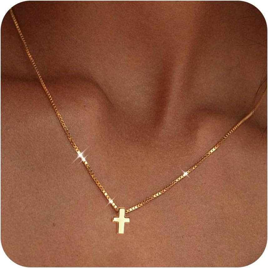 Cross Necklace for Womens, 14K Gold Plated Dainty Gold Necklaces | Sterling Silv