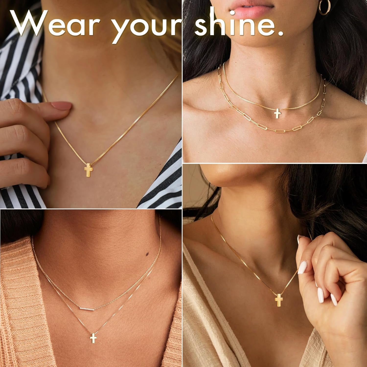 Cross Necklace for Womens, 14K Gold Plated Dainty Gold Necklaces | Sterling Silv