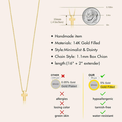 Cross Necklace for Womens, 14K Gold Plated Dainty Gold Necklaces | Sterling Silv