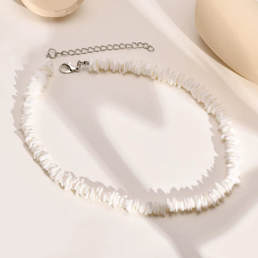 Bohemian Puka Shell Chain Necklace , Hawaiian Beach Seashell Choker Necklace Womens Gift