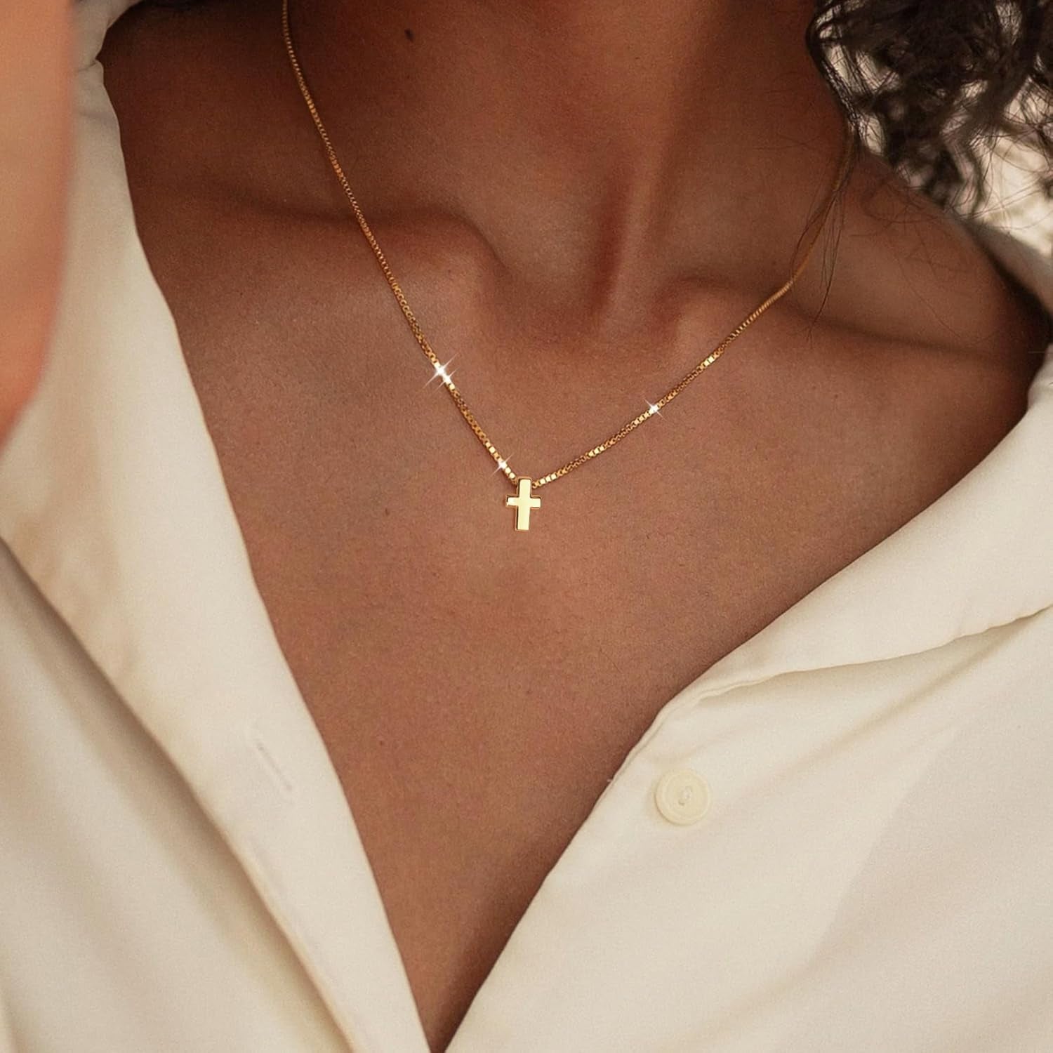 Cross Necklace for Womens, 14K Gold Plated Dainty Gold Necklaces | Sterling Silv