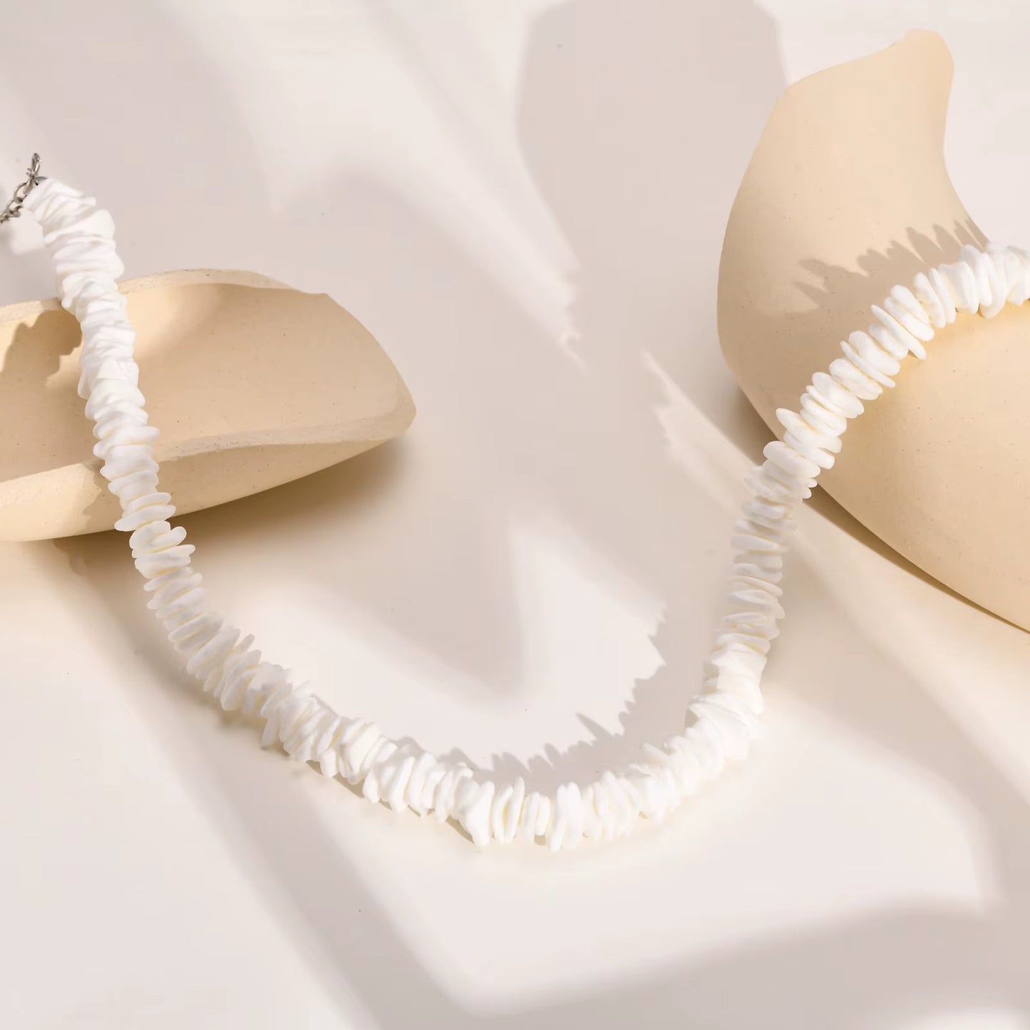 Bohemian Puka Shell Chain Necklace , Hawaiian Beach Seashell Choker Necklace Womens Gift