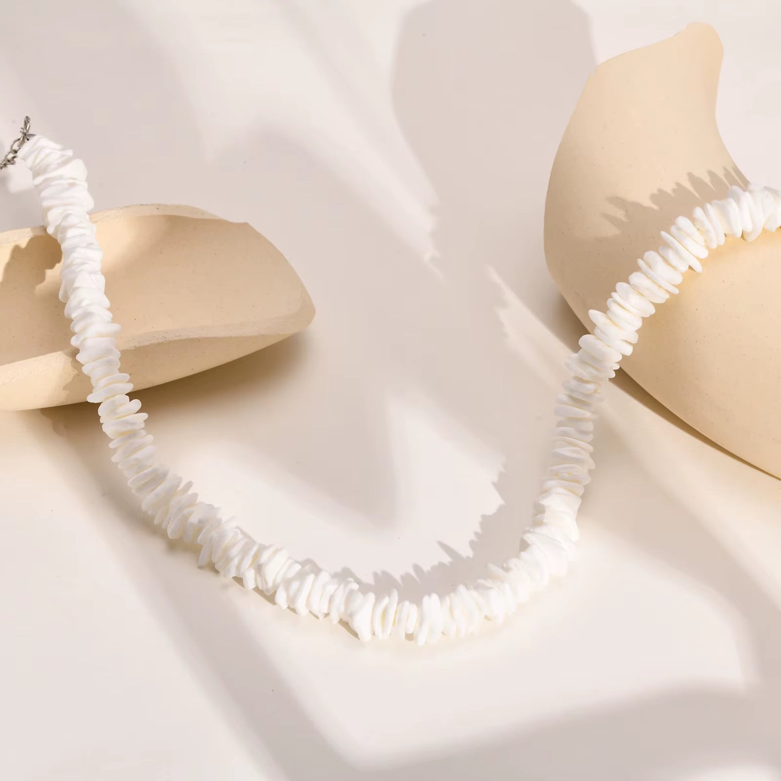 Bohemian Puka Shell Chain Necklace , Hawaiian Beach Seashell Choker Necklace Womens Gift