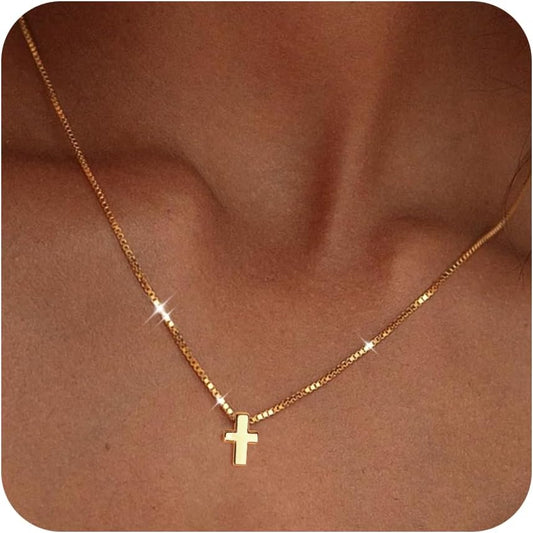 Cross Necklace for Womens, 14K Gold Plated Dainty Gold Necklaces | Sterling Silv