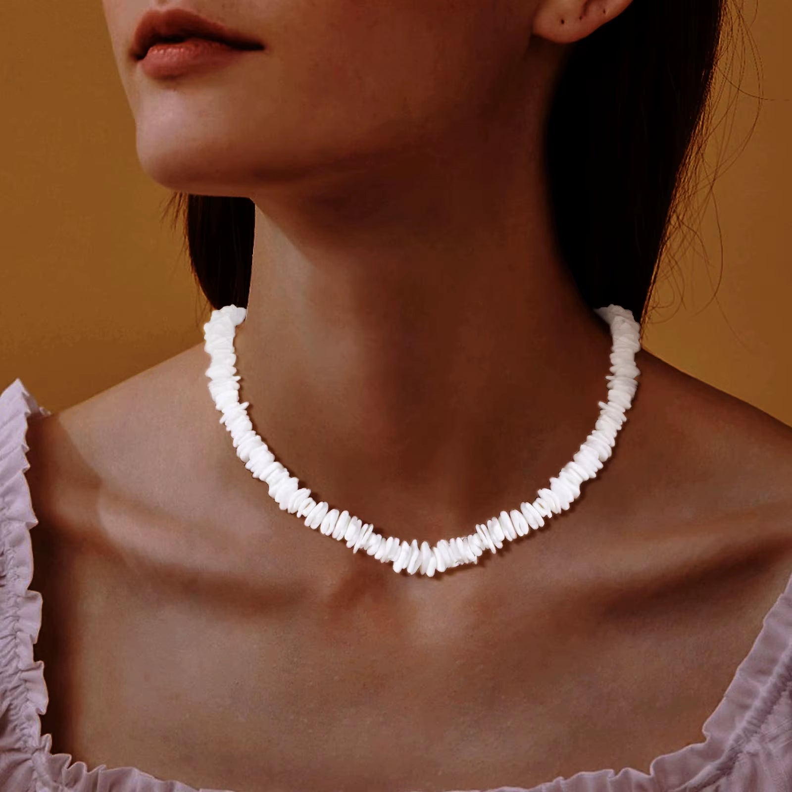 Bohemian Puka Shell Chain Necklace , Hawaiian Beach Seashell Choker Necklace Womens Gift