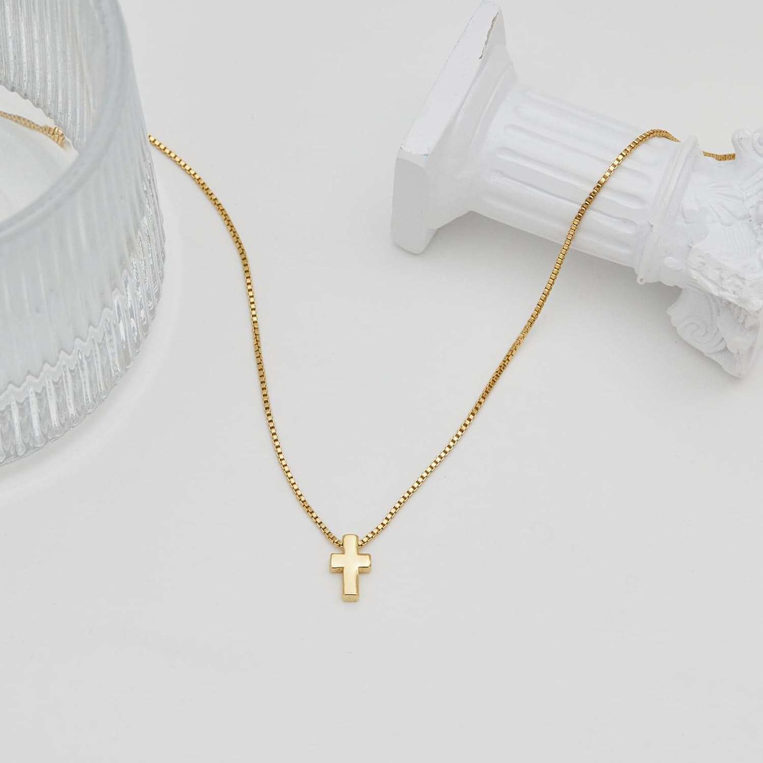Cross Necklace for Womens, 14K Gold Plated Dainty Gold Necklaces | Sterling Silv